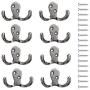 Rustic Coat Hooks Double Prong Wall Mounted 12 Packs with 28 Screws 20 LB Utility Hooks Heavy Duty Towel Hooks Retro Double Hooks for Coat, Scarf, Bag, Towel, Key, Cap, Cup (4# Silver 8 Pack)