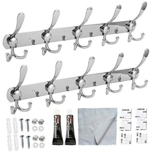 Syrace Wall Mount Coat Hook Chrome Finish Coat Robe Hat Clothes Hanger Towel Rack, Can Also Use As Nail-Free Utensil Coat Hooks 2 Pack