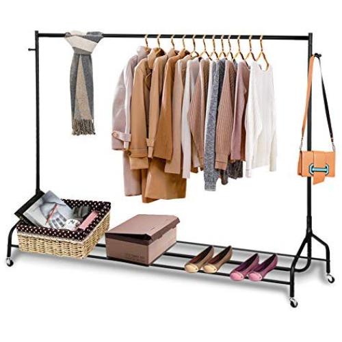 Ejoyous Rolling Garment Rack, Heavy Duty Movable Clothing Hanging Rack Commercial Grade Clothes Rail Display Stand Storage Organizer on Wheel with Bottom Shelf