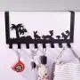 BAOYOUNI Over The Door Hook Rack Metal Decorative Organizer Tree & Animals Design Storage Hanger with 8 Hooks for Kitchen Bathroom Office Hanging Clothes, Coat, Hat, Belt, Towels (Black)