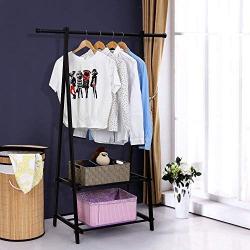 Teeker 2-Tier Freestanding Garment Rack,Metal Clothing Rack Coat Organizer,Laundry Closet Storage Entrway Shelving Unit with Hanger Durable Shelf for Shoes Clothes Storage in Black