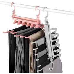 Dumcuw Pants Hangers, Rotate Anti-Skid Closet Hangers Trouser Hangers with Securing Clip, Magic Clothes Hanger Organizer Trouser Rack, Multi-Functional Folding Hanger for Suit Pants Scarf Coat Skirt