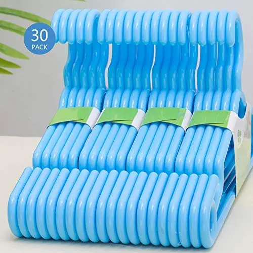 PeiQiH Multifunctional Plastic Standard Hangers, Lightweight Not-Slip Notched Space Saving Adult Clothes Hangers for Shirt Coats Skirt-blue-30 Pack 41x18cmx10mm