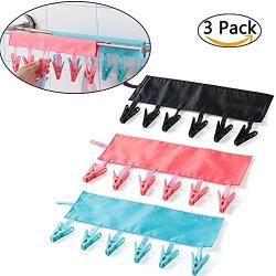 Clothes Pins Rack Travel Clothes Hanger Clothes Clips Clothesline 6 Clips Towels Socks Underwear All in One Pack of 3 by Yandoha