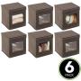 mDesign Soft Fabric Stackable Closet Storage Organizer Boxes with Clear Window and Attached Hinged Lid for Bedroom, Hallway, Entryway, Closets, 6 Pack - Espresso Brown