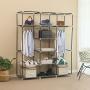 SONGMICS Portable Clothes Closet Non-Woven Fabric Wardrobe Double Rod Storage Organizer Grey 59-Inch URYG12GY