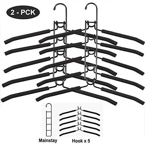 (2-Pack) Clothes Hangers, 5 in 1 Detachable Multilayer Non-Slip Clothes Rack, Metal Rust-Free Wardrobe Clothes Rack, Space Saver Closet Organizer for Jacket Coat Sweater Skirt Trousers Shirt T-Shirt (2-Pack) Clothes Hangers, 5 in 1 Detachable Multilayer Non-Slip Clothes Rack, Metal Rust-Free Wardrobe Clothes Rack, Space Saver Closet Organizer for Jacket Coat Sweater Skirt Trousers Shirt T-Shirt