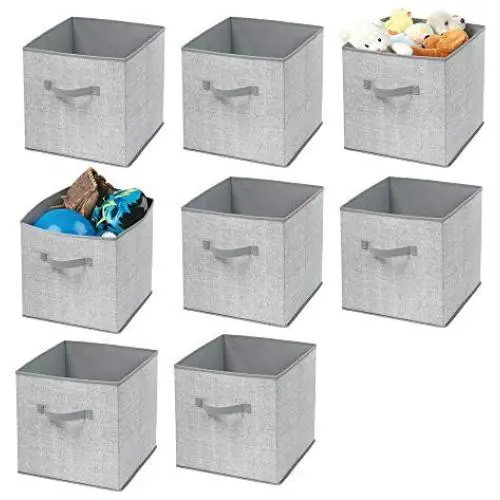 mDesign Soft Fabric Closet Storage Organizer Bin Boxes - Front Handle, for Cube Furniture Shelving Units Bedroom, Nursery, Toy Room - Textured Print - Large, 8 Pack - Gray