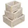 Decorative Storage Boxes, Unique Rectangular Wood Storage Bins and Wicker Baskets for Shelves, Closet and Kitchen, Wooden Storage Crates Handwoven with Cotton Rope(Ivory, Set of 3)