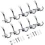 WinArrow Wall Mount Coat Hook, Double Hooks Designed 15 Hooks Solid Stainless Steel Towel Hook Coat Hat Clothes Hanger 2 Pack Heavy Duty Wall Mount Rack Multipurpose(Silver Grey)