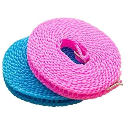 BEAJADE 2-Piece 10 M Clothesline Portable Adjustable for Indoor and Outdoor Laundry Drying, Perfect Windproof Clothes Hanger for Camping & Family Use, 10 M (10M, Blue and Pink)