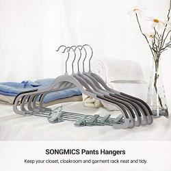 SONGMICS Set of 20, Plastic Pants Hangers with Clips, 360° Swivel Hook, Non-Slip, Thin, Space-Saving, for Trousers Skirts Dresses Towels Scarves, Gray UCRP01G20