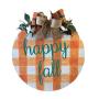 Happy Fall Plaid Door Hanger, Orange Plaid and Teal Wood Sign, Farmhouse Shabby Natural Cotton Country Thanksgiving Round