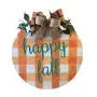 Hello Fall Plaid Door Hanger, Orange Plaid and Teal Wood Sign, Farmhouse Shabby Natural Cotton Country Thanksgiving Round