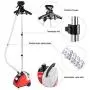 Yosooo Clothes Steamer, 110V 1.7L Standing Clothes Steamer 1700W Portable Garment Steamer Fabric Steamer with Garment Hanger and Steam Pipe for Home Bedroom Clothes Wrinkle Removing (Red)