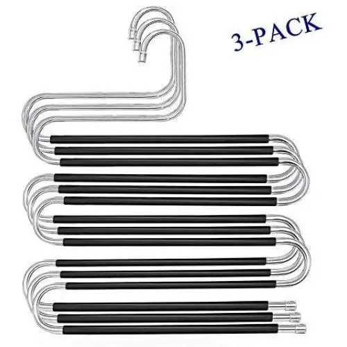 Pants Hangers Cloth Hangers S Shape Non Slip Space Saving Hangers for Pants, Tie, Belt, Scarf, Legging