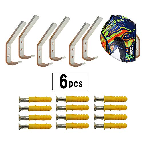 PINCHUANG 6Set Helmet Holder-Motorcycle Helmet Holder Hook, Wall Mounted Equestrian Helmet Storage Rack Hanger, Motorbike Cloth Wall Mount Display Rack with Mounting Screws(6pcs Hook+ 12pcs Screws)