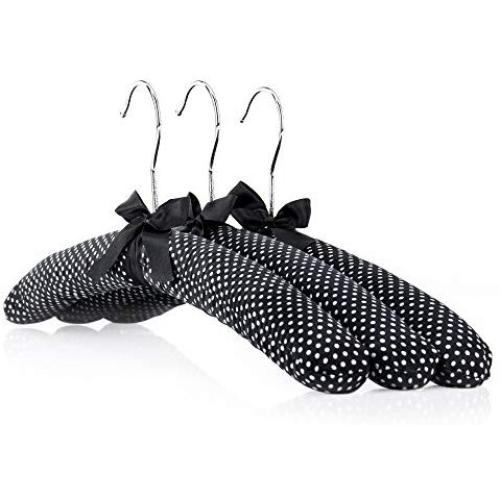 HANGERWORLD 3 Black and White Polka Dot 17inch Satin Padded Top Garment Clothes Coat Hangers