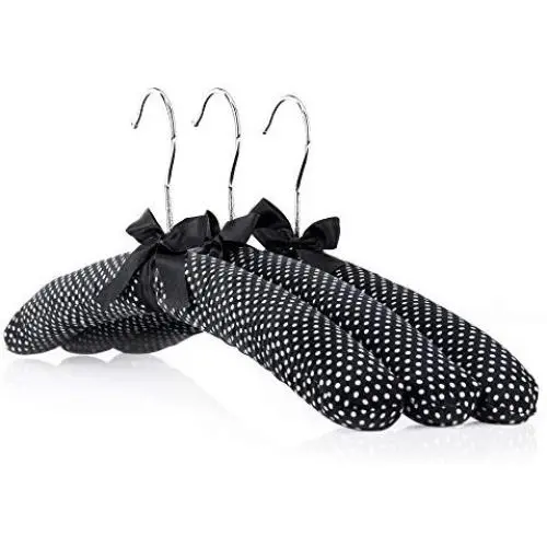 HANGERWORLD 3 Black and White Polka Dot 17inch Satin Padded Top Garment Clothes Coat Hangers HANGERWORLD 3 Black and White Polka Dot 17inch Satin Padded Top Garment Clothes Coat Hangers