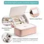 Vlando Mirrored Makeup Jewelry Boxes Organizer with Handle, High Capacity Soft PU Leather Wooden Decorative Jewelry Storage Case for Bracelets, Earrings, Rings, Necklaces, Brooches-Pink