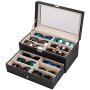 Taocca Leather 12 Piece Eyeglasses Storage and Sunglass Glasses Display Drawer Lockable Case Organizer,Sunglass Glasses Storage Holder Boxes Trays,Gift for Him Her,Black,34 x 19 x 15 cm (L x W x H)