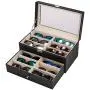 Taocca Leather 12 Piece Eyeglasses Storage and Sunglass Glasses Display Drawer Lockable Case Organizer,Sunglass Glasses Storage Holder Boxes Trays,Gift for Him Her,Black,34 x 19 x 15 cm (L x W x H)