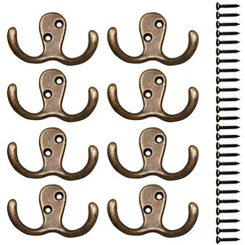 Heavy Duty Wall Hooks 8 Pack Double Prong Robe Hook Rustic Hooks Retro Clothes Hanger Coat Hanger Wall Mounted Hook with 20 Screws 35 LB Heavy Duty Wall Hooks 8 Pack Double Prong Robe Hook Rustic Hooks Retro Clothes Hanger Coat Hanger Wall Mounted Hook with 20 Screws 35 LB