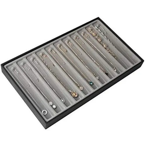 JackCubeDesign 11 Compartments Stackable Leather Jewelry Tray Earring Necklace Bracelet Ring Organizer Display Storage Box(Set of 1, Black, 16 x 9.6 x 1.6 inches)-MK212-1B JackCubeDesign 11 Compartments Stackable Leather Jewelry Tray Earring Necklace Bracelet Ring Organizer Display Storage Box(Set of 1, Black, 16 x 9.6 x 1.6 inches)-MK212-1B
