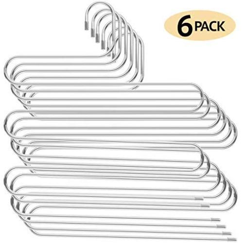 Vidgoo Pants Hangers 6 Pack S-Shaped Non Slip Updated Hangers 5 Layers Closet Space Saver for Jeans Scarf Tie Clothes(6-Pack)