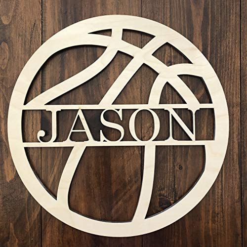 Unfinished Basketball Wall Hanger - Personalized Kids Room Basketball Name Sign - Boys Room Girls Room Basketball Wall Sign