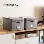 Prandom File Organizer Boxes - Set of 4 Collapsible Decorative Linen Filing Storage Hanging File Folders with Lids Office Cabinet Letter Size (15x12.2x10.75 inch)