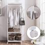 Tiny Times Free Standing Armoire Wardrobe Closet with Full Length Mirror, 67 Tall Wooden Closet Storage Wardrobe with Brake Wheels,Hanger Rod,Coat Hooks,Entryway Storage Shelves Organizer- White