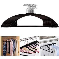 YOTHG Velvet Hangers, 10pcs Non Slip No Shoulder Bump Suit Hangers, 360 Degree Swivel Hook, Space Saving Clothes Hangers, Rounded Hangers for Coat,Sweater(Black)