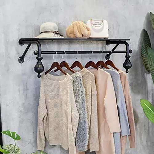 HANS CAO Retro Wall-Mounted Pipe Garment Rack, Clothes Hanger with Storage, Garment Retail Store Shelves, Shoe/Bag/Clothes Display Stand, 47.2L HANS CAO Retro Wall-Mounted Pipe Garment Rack, Clothes Hanger with Storage, Garment Retail Store Shelves, Shoe/Bag/Clothes Display Stand, 47.2L