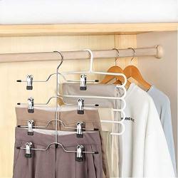 Aoolife Pants Hangers, 5 Layers Stainless Steel Non-Slip Foam Padded Swing Arm Space Saving Clothes Hangers Closet Organizer for Pants Jeans Trousers Scarf (2-Pieces) (Clip Hanger- Black)