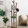 Mumusuki Multi-Layer Standing Coat Rack Hanger Free Cloth Organization Display Tree Shelf for Home Bedroom Hallway Bamboo Wood(Dark Brown)