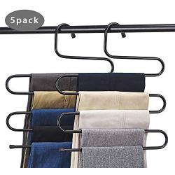 CEISPOB Pants Hangers S-Type Clothes Jeans Hanger, Space Saving Magic Hangers, Newest Version Closet Storage Organizer for Pants Jeans Trousers Scarf Hanging (Black, 5 Pack)