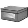 mDesign Soft Stackable Fabric Closet Storage Organizer Holder Bin with Clear Window, Attached Lid - for Home Office, Den, Hallway, Entryway - Textured Print - Medium, 4 Pack - Gray/Black