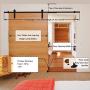 CCJH 6.6FT New Shape Hanger Heavy Duty Sturdy Sliding Barn Door Hardware Kit for Single Wood Door (Pre-drilled Hole‘s Spacer is 16 inch)