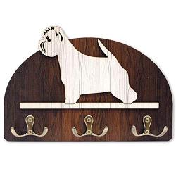 Hanger/holder leashes with figurine West Highland White Terrier, rack key of wood, handmade