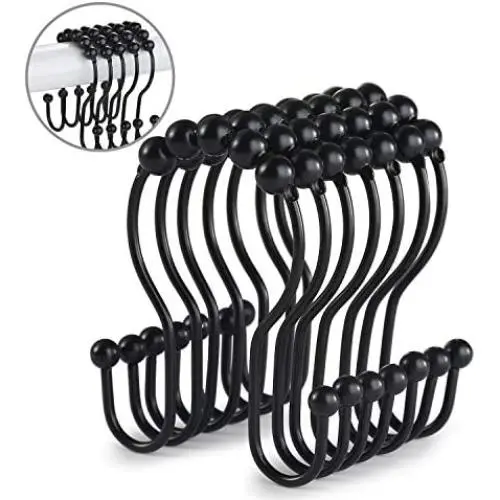 Goowin Shower Curtain Hooks, 12 Pcs Shower Curtain Rings, Stainless Steel Roller Rust-Resistant Balance Sliding Anti-Drop Double Shower Hooks for Curtain Bathroom Shower Curtains (Black) Goowin Shower Curtain Hooks, 12 Pcs Shower Curtain Rings, Stainless Steel Roller Rust-Resistant Balance Sliding Anti-Drop Double Shower Hooks for Curtain Bathroom Shower Curtains (Black)