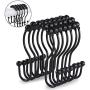 Goowin Shower Curtain Hooks, 12 Pcs Shower Curtain Rings, Stainless Steel Roller Rust-Resistant Balance Sliding Anti-Drop Double Shower Hooks for Curtain Bathroom Shower Curtains (Black)