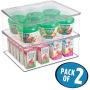 mDesign Plastic Stackable Kitchen Pantry Cabinet/Refrigerator Food Storage Container Bin Boxes with Lid - Organizer for Packets, Snacks, Produce, Pasta - BPA Free, 2 Pack - Clear