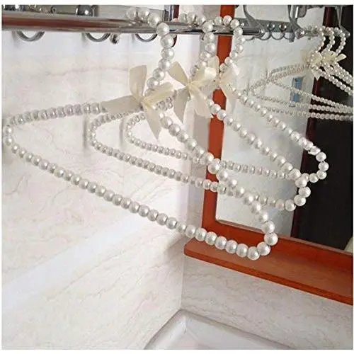 5pcs Random Color Clothes Hanger Plastic Pearl Beaded Bow Clothes Dress Coat Hangers Closet Coat Dry Rack