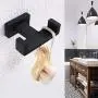 Double Bath Towel Hook, Suyar Stainless Steel Double Robe Hook, Bathroom Kitchen Towel Hanger, Hand Towel Holder for Wall, Matte Black