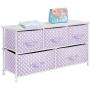 mDesign 5-Drawer Dresser Storage Unit - Sturdy Steel Frame, Wood Top and Easy Pull Fabric Bins in 2 Sizes - Multi-Bin Organizer for Child/Kids Bedroom or Nursery - Light Purple with White Polka Dots