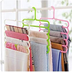 5pcs Random Color Multi-Purpose Clothes Hanger 5 Layers Pants Hanger Cloth Rack Multilayer Storage Scarf Tie Space-Saving Clothes Hanger