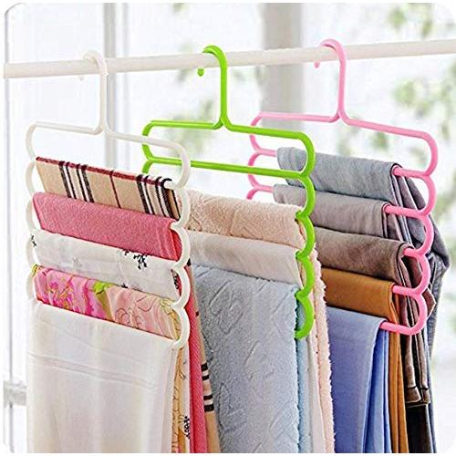 5pcs Random Color Multi-Purpose Clothes Hanger 5 Layers Pants Hanger Cloth Rack Multilayer Storage Scarf Tie Space-Saving Clothes Hanger