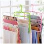 5pcs Random Color Multi-Purpose Clothes Hanger 5 Layers Pants Hanger Cloth Rack Multilayer Storage Scarf Tie Space-Saving Clothes Hanger