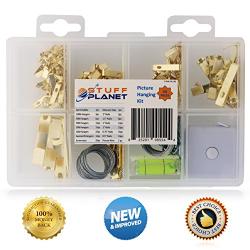 Stuff Planet Picture Hanging Kit (182-Piece Set) Heavy Duty, Drywall Metal Picture Hanger, Sawtooth Hanger, Measuring Tape, Bubble Level, Wire for Photo, Clock, Painting, Mirror